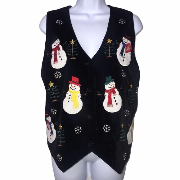 Westbound Jackets & Blazers - Vintage Westbound Christmas Vest Womens Petites PM Black Velvet Holiday Snowman